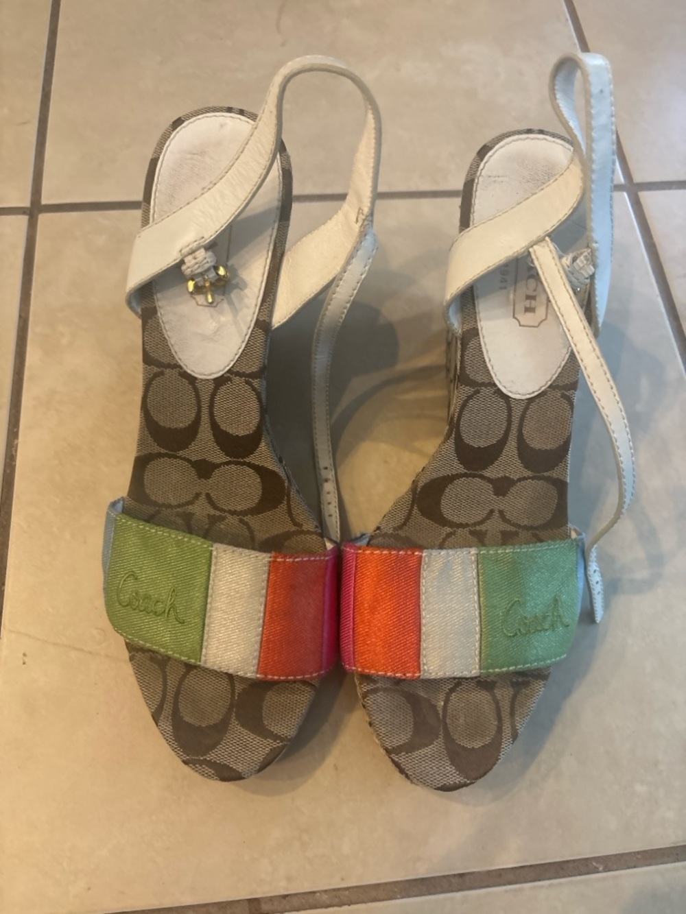 Coach Signature Canvas Platform Wedge Sandals Size 9